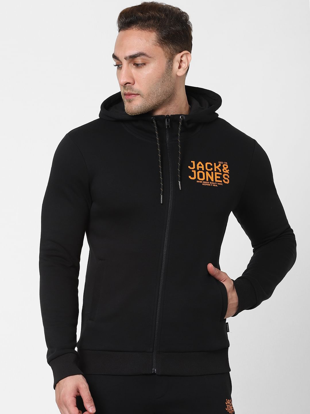 Black Logo Print Hooded Sweatshirt