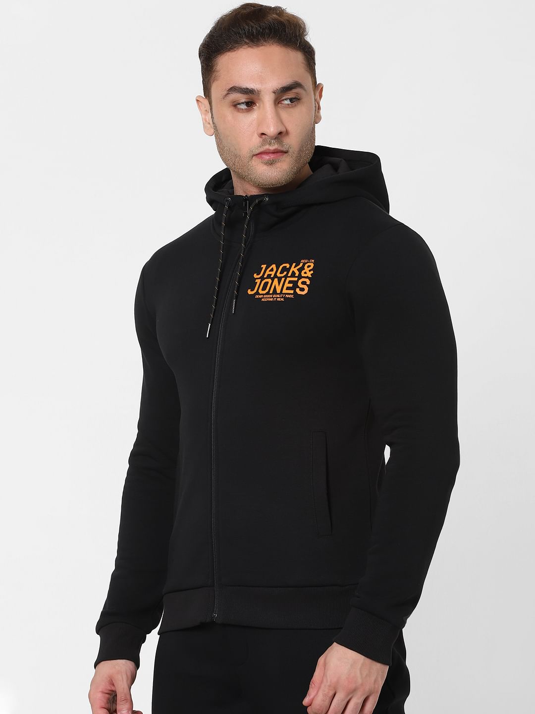 Black Logo Print Hooded Sweatshirt