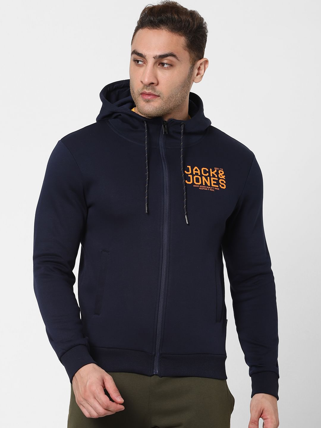 Blue Logo Print Hooded Sweatshirt