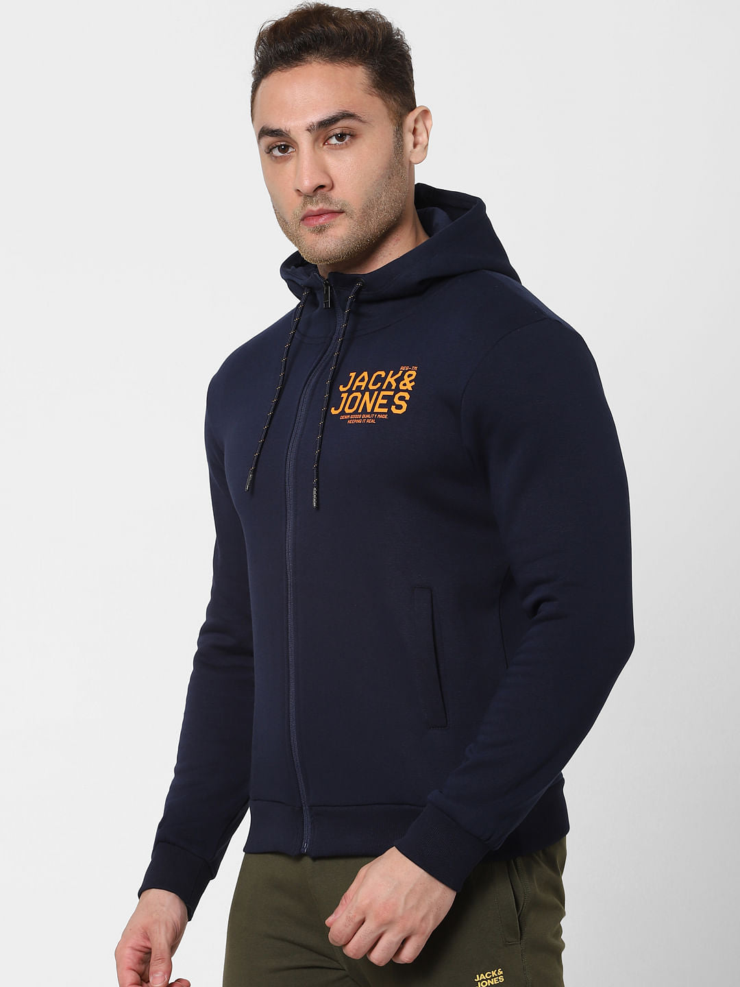 Blue Logo Print Hooded Sweatshirt