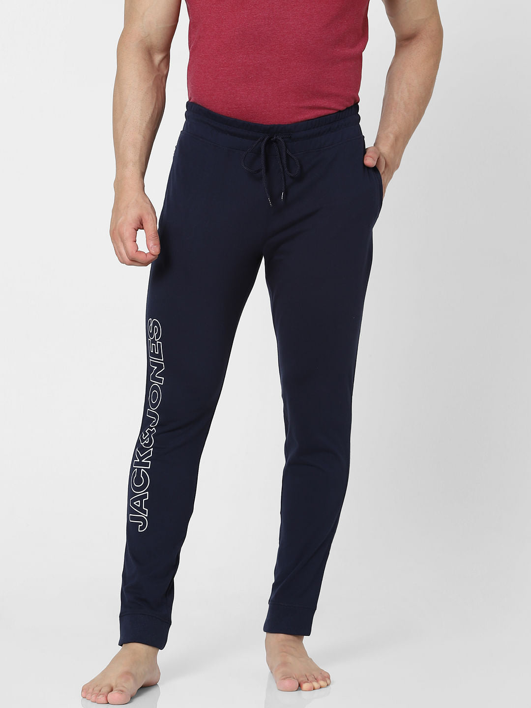 Blue Mid Rise Logo Print Trackpants