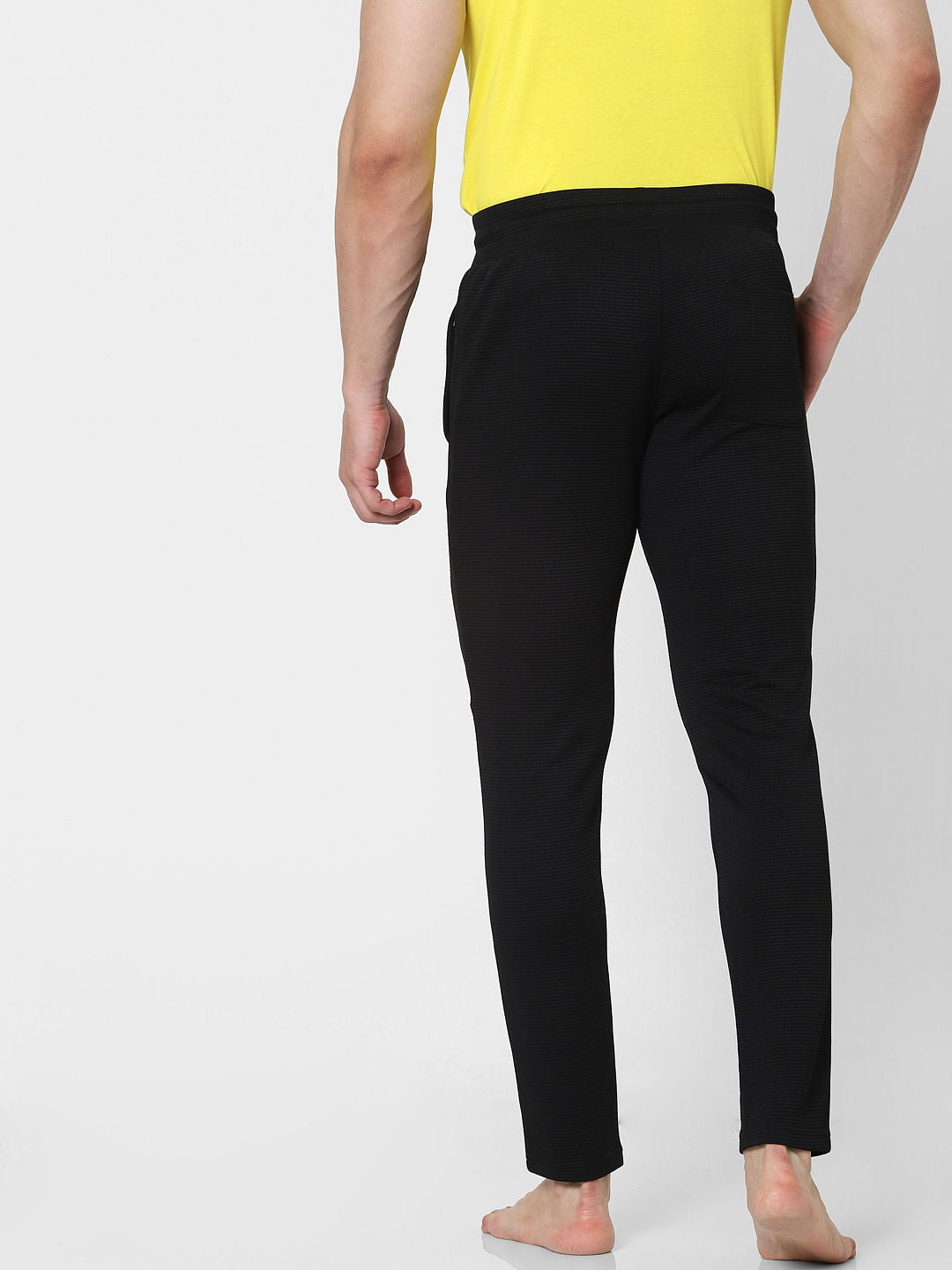 Black Mid Rise Textured Trackpants