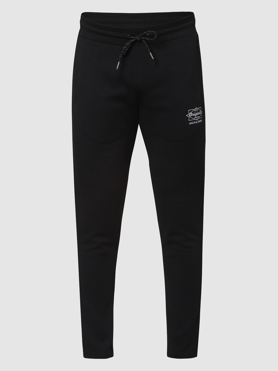 Black Mid Rise Textured Trackpants