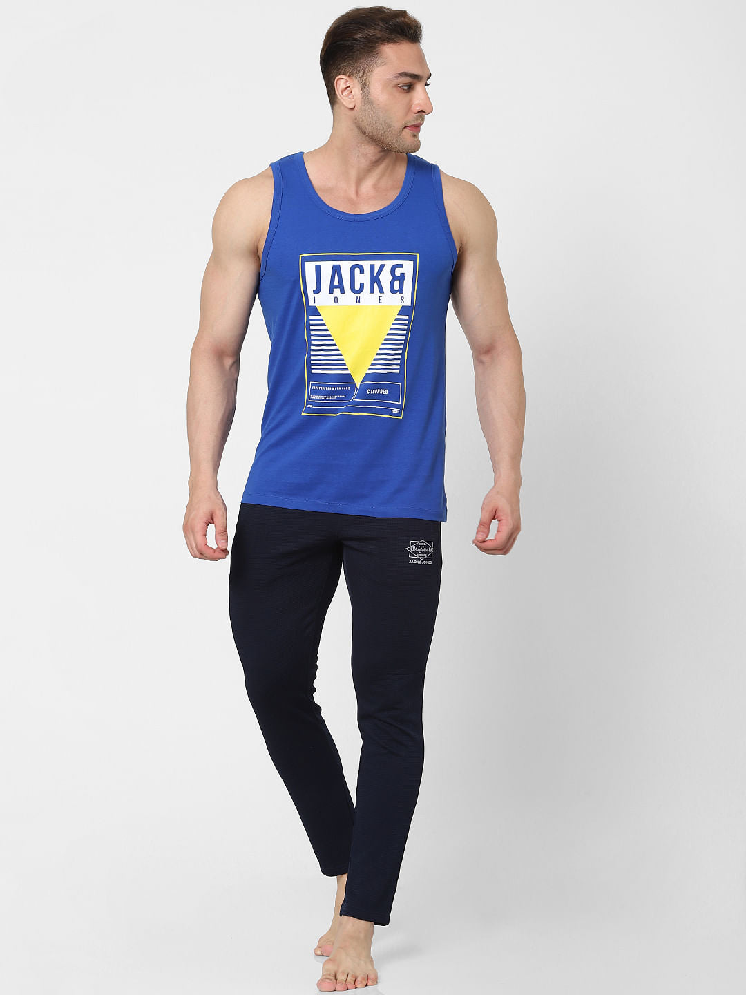 Blue Mid Rise Textured Trackpants