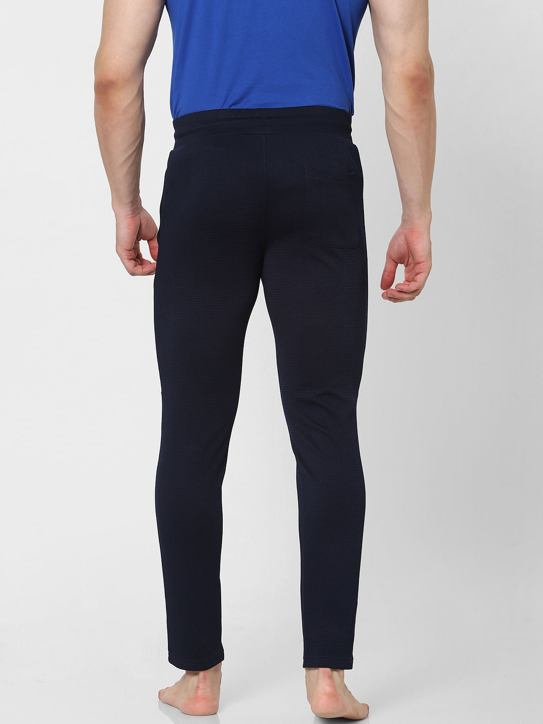 Blue Mid Rise Textured Trackpants