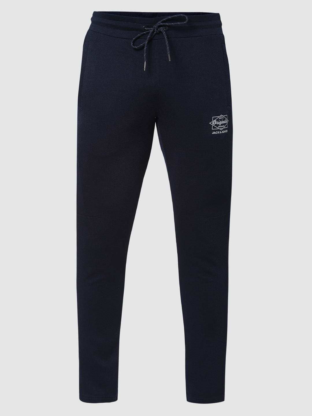 Blue Mid Rise Textured Trackpants