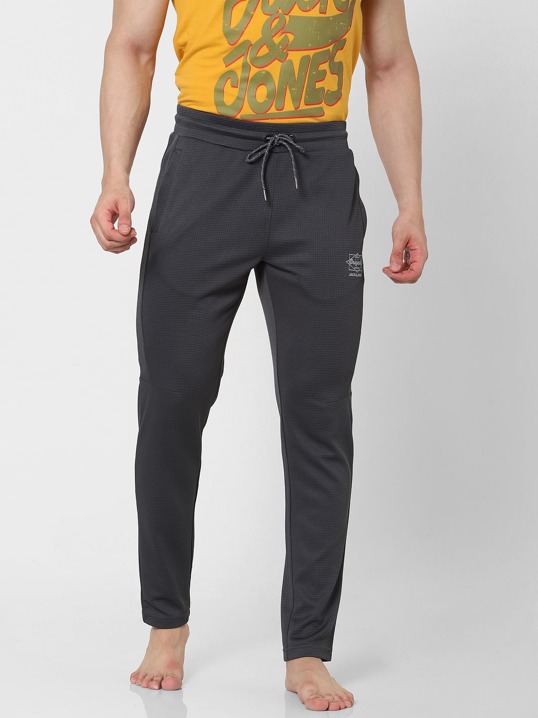 Grey Mid Rise Textured Trackpants
