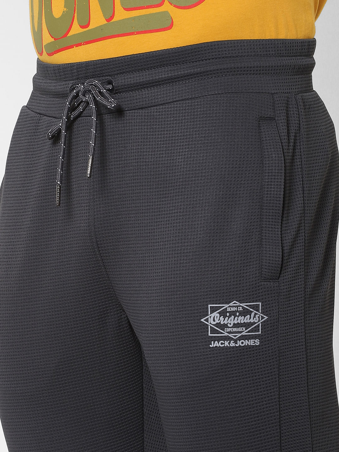 Grey Mid Rise Textured Trackpants