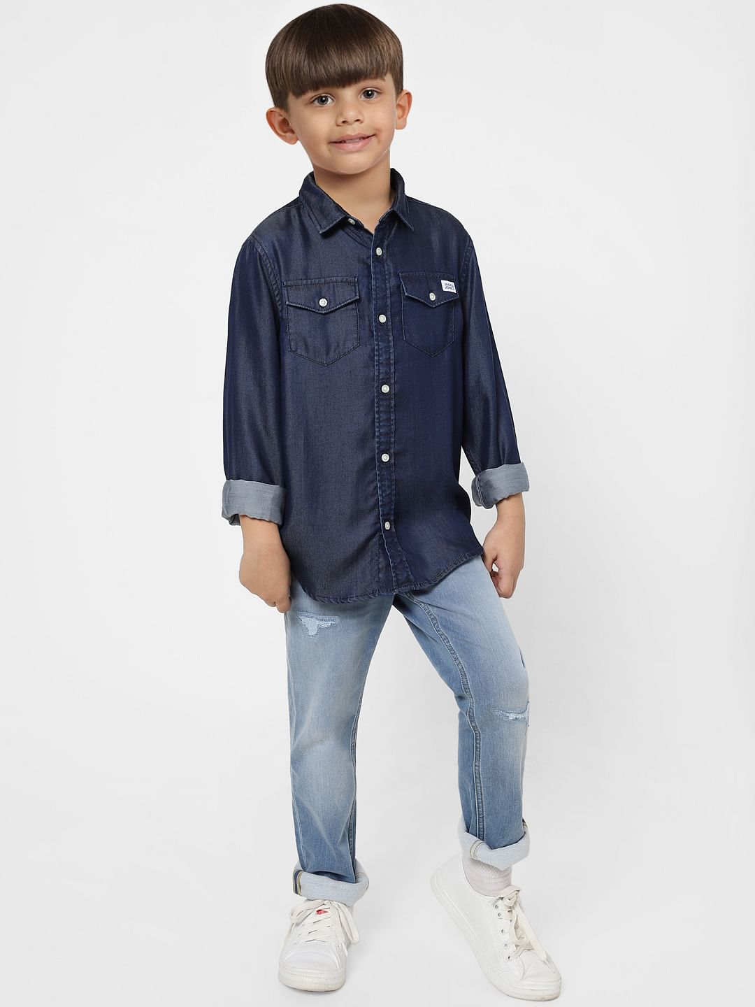 Boys Dark Blue Denim Full Sleeves Shirt