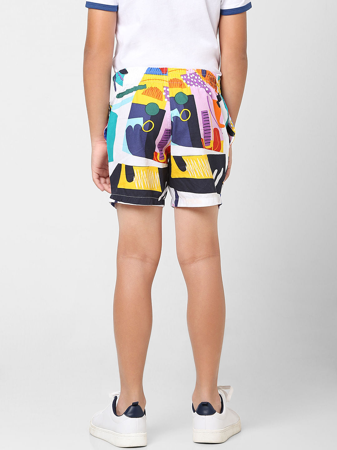 Boys White Low Rise Abstract Print Shorts