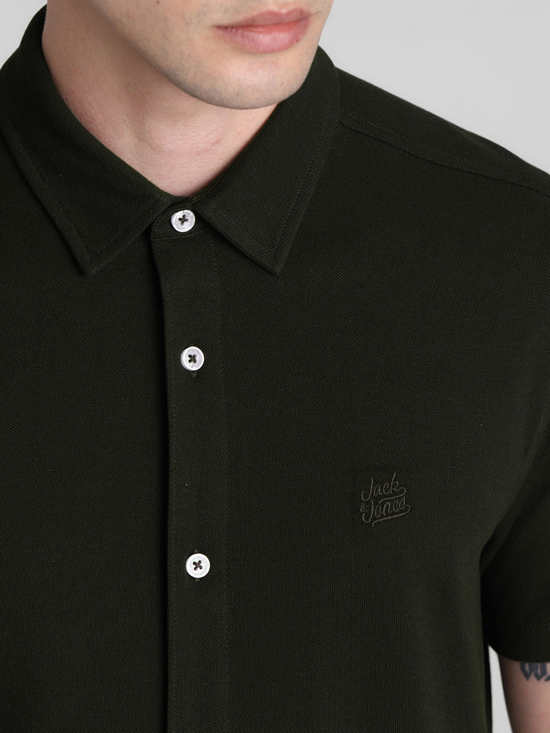 Dark Green Knit Short Sleeves Shirt