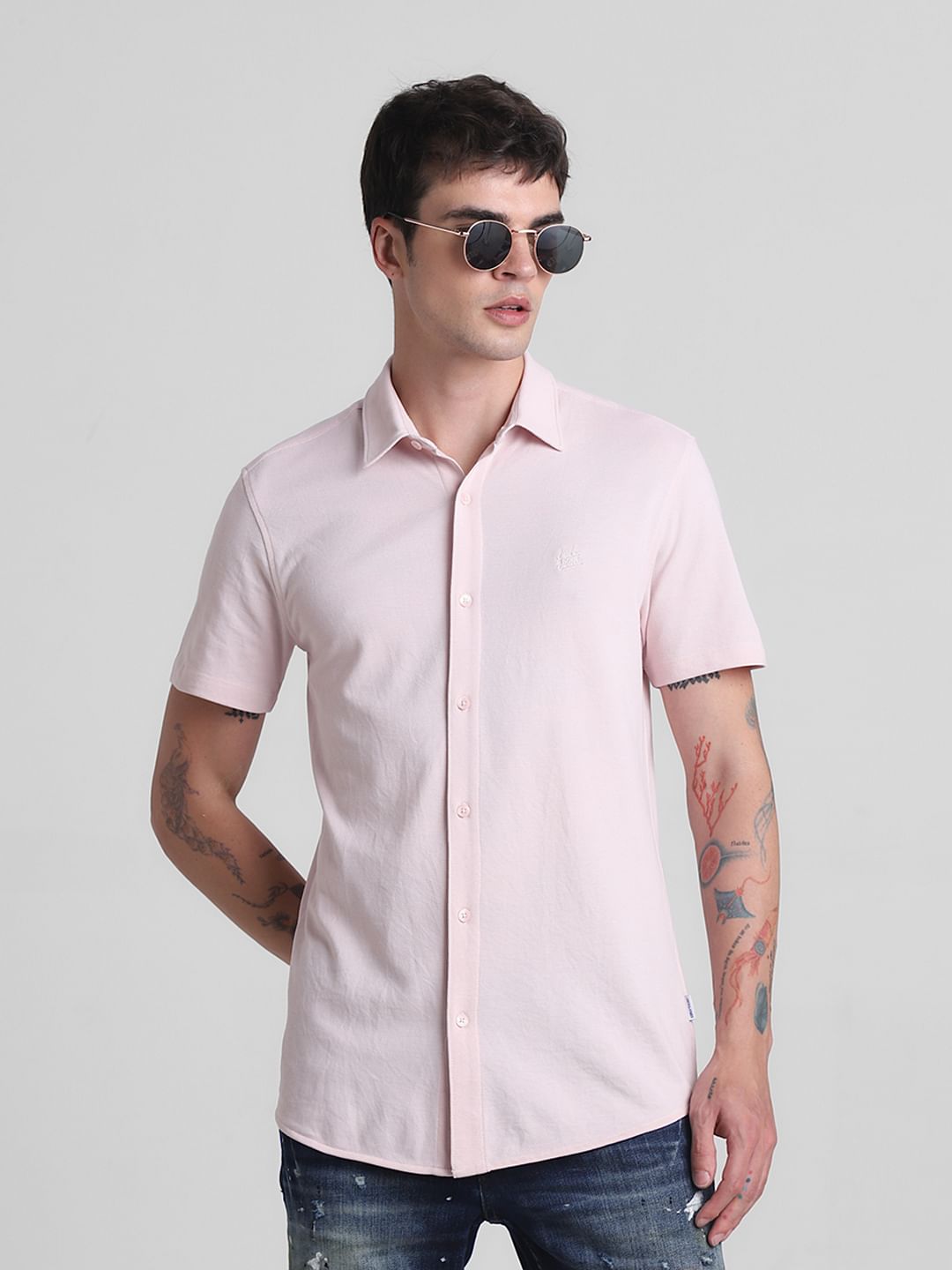Pink Knitted Short Sleeves Shirt - S