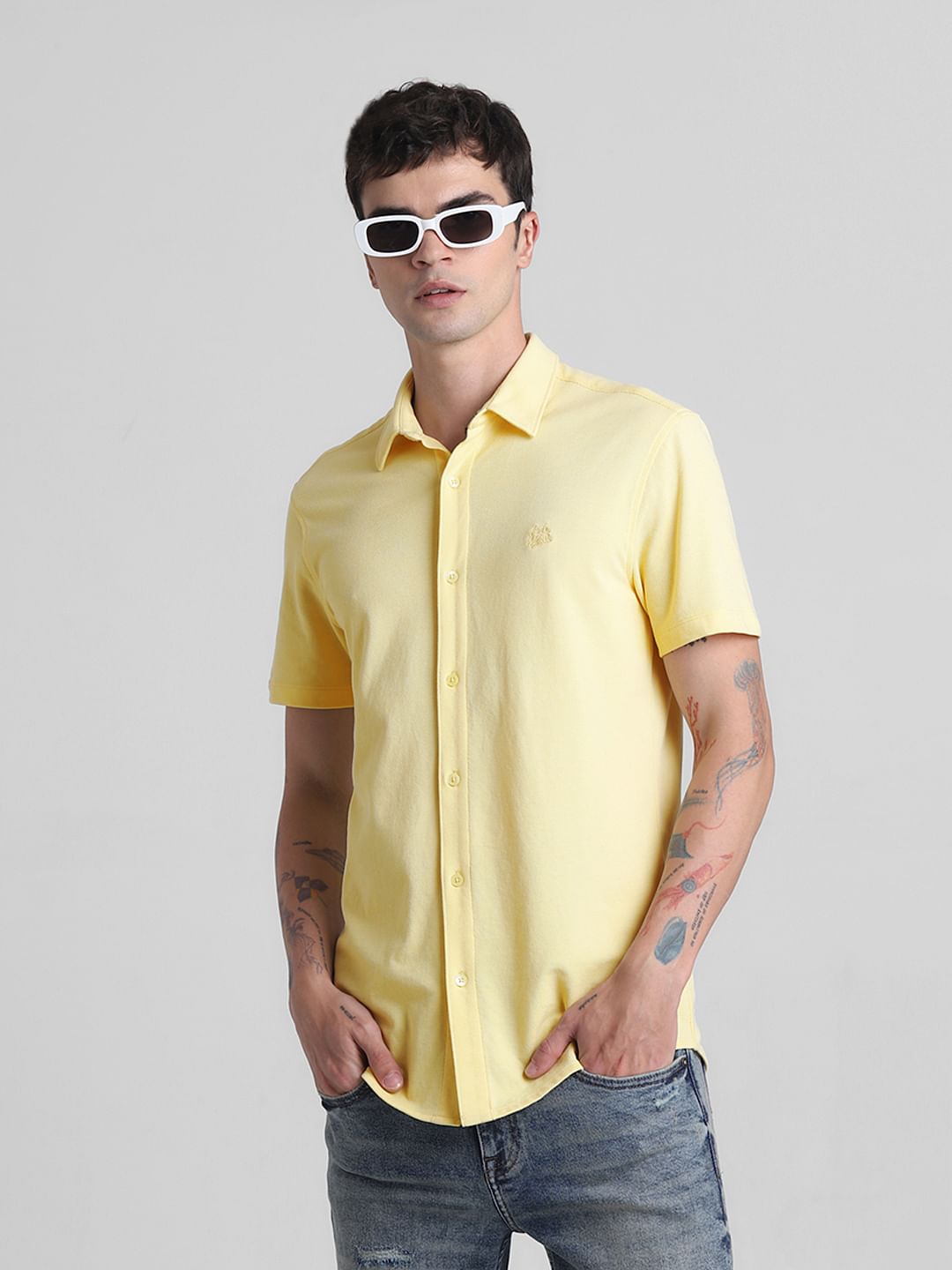 Yellow Knitted Short Sleeves Shirt - S