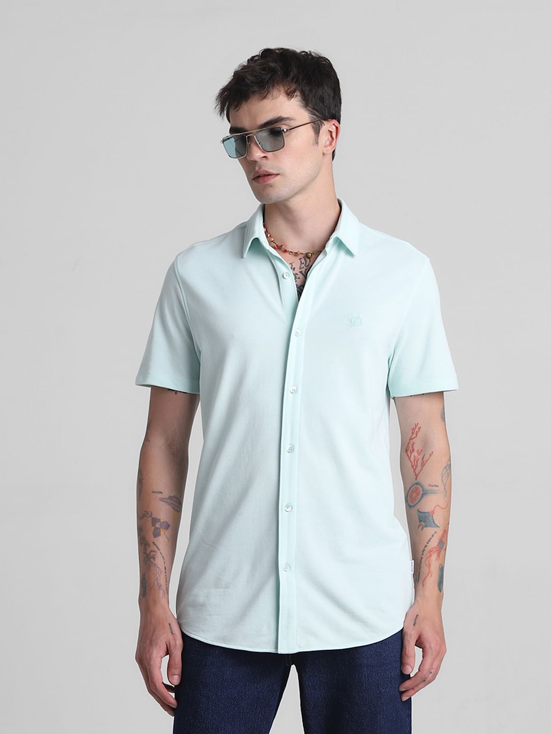 Green Knitted Short Sleeves Shirt