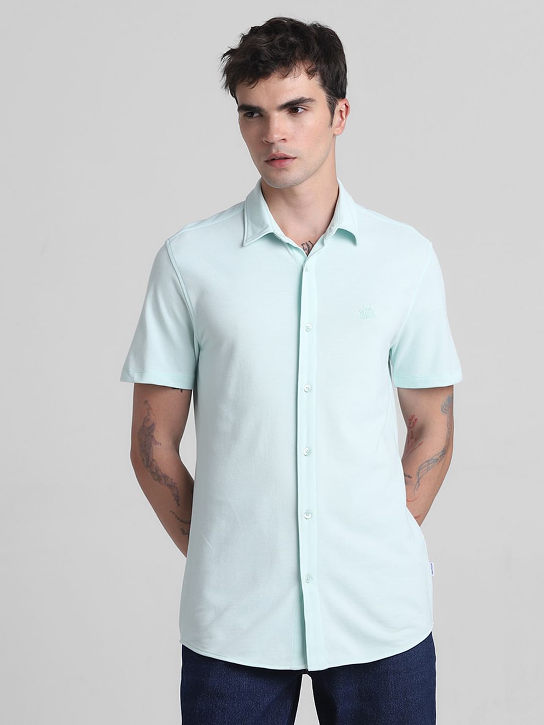 Green Knitted Short Sleeves Shirt