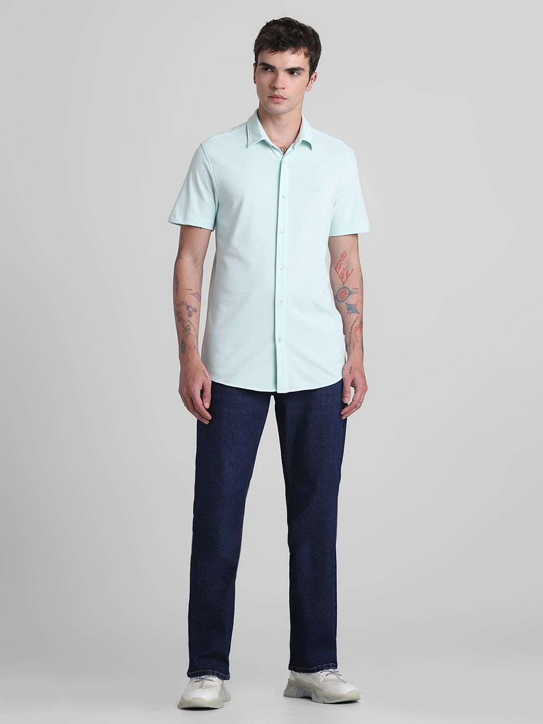 Green Knitted Short Sleeves Shirt