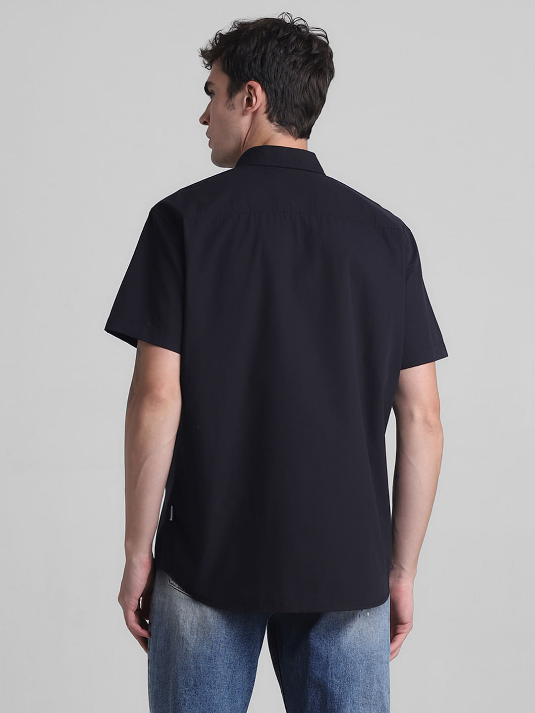 Black Cotton Short Sleeves Shirt