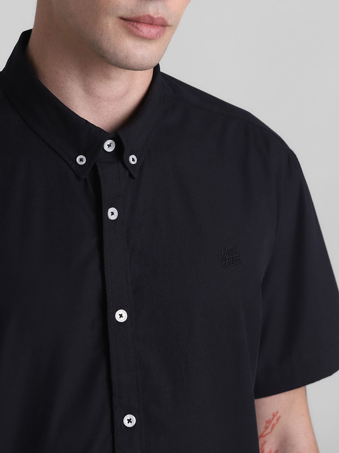 Black Cotton Short Sleeves Shirt