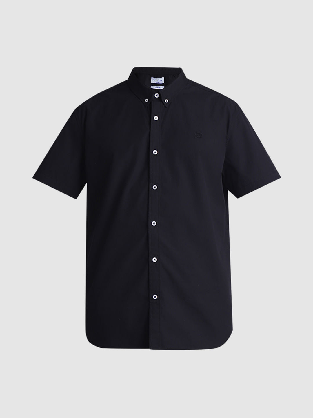 Black Cotton Short Sleeves Shirt