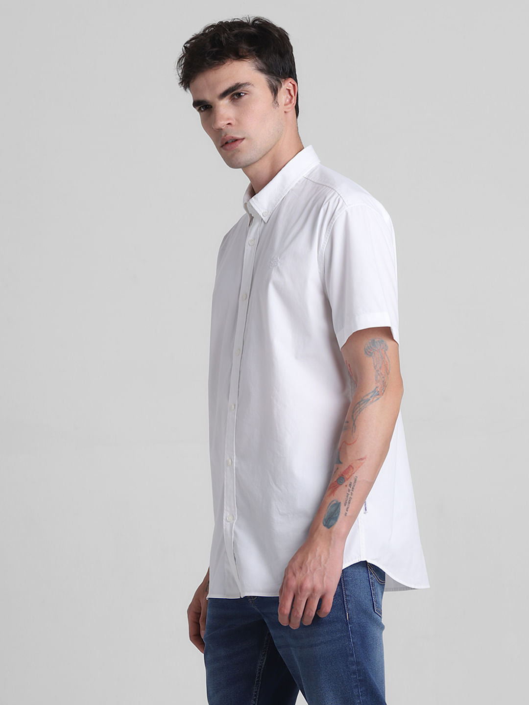 White Cotton Short Sleeves Shirt