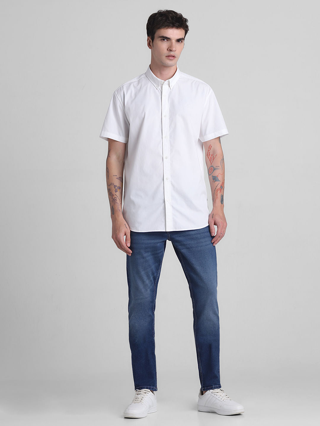 White Cotton Short Sleeves Shirt