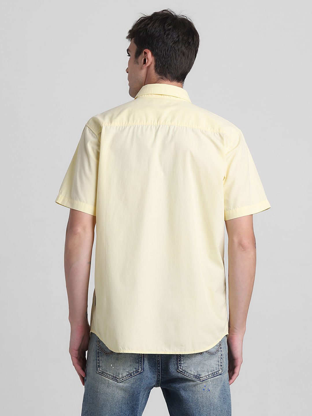 Yellow Cotton Short Sleeves Shirt