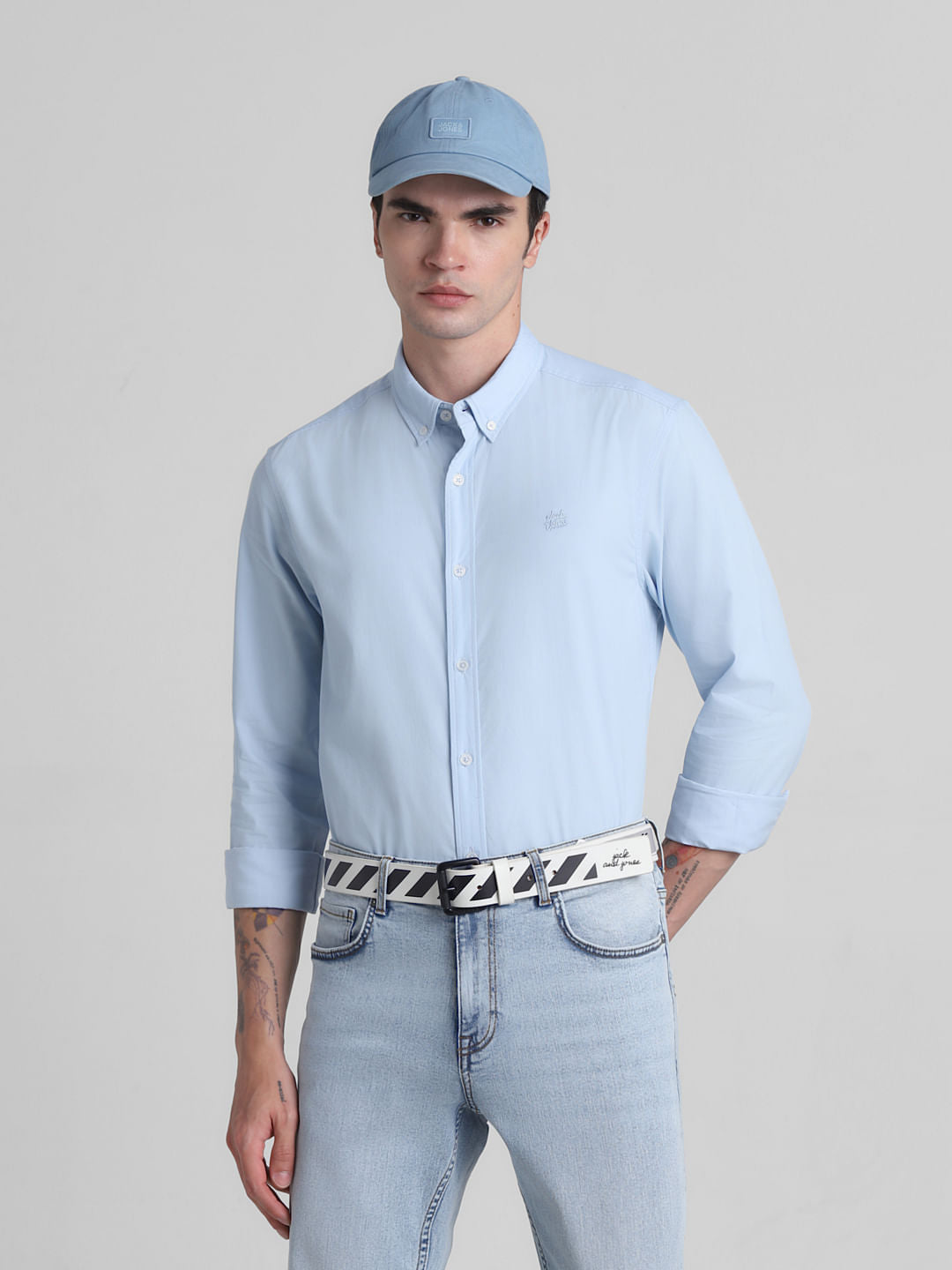 Blue Cotton Full Sleeves Shirt - S