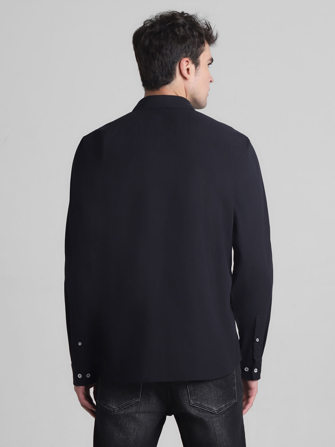 Black Cotton Full Sleeves Shirt