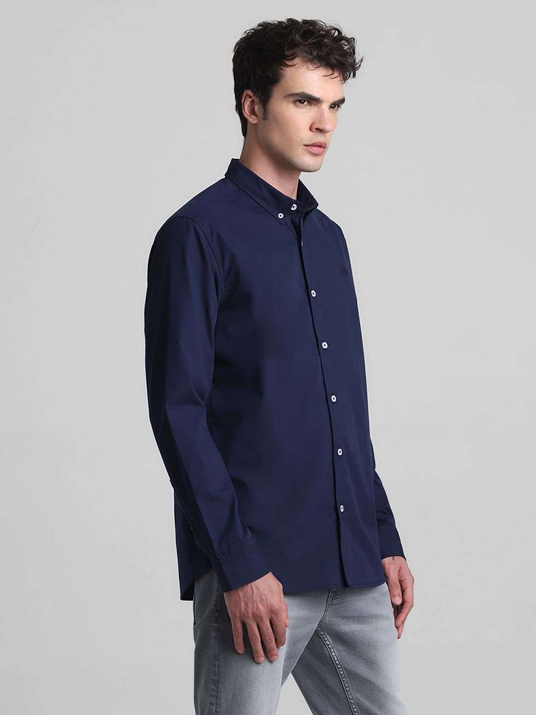 Dark Blue Cotton Full Sleeves Shirt