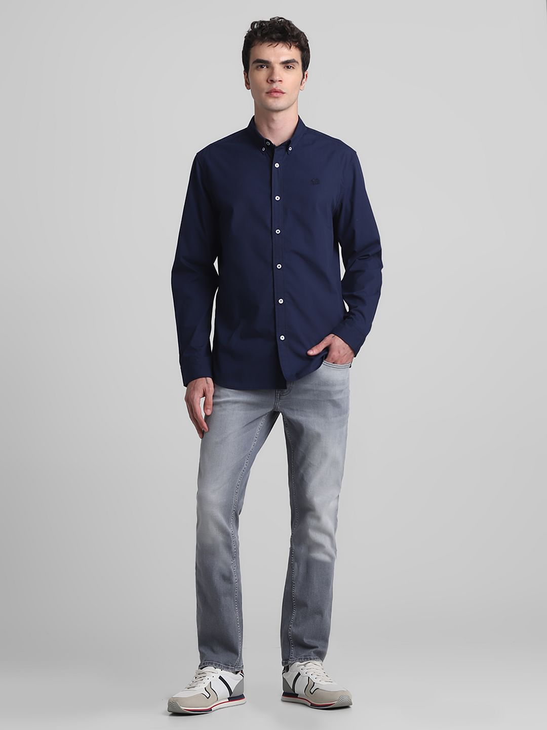 Dark Blue Cotton Full Sleeves Shirt
