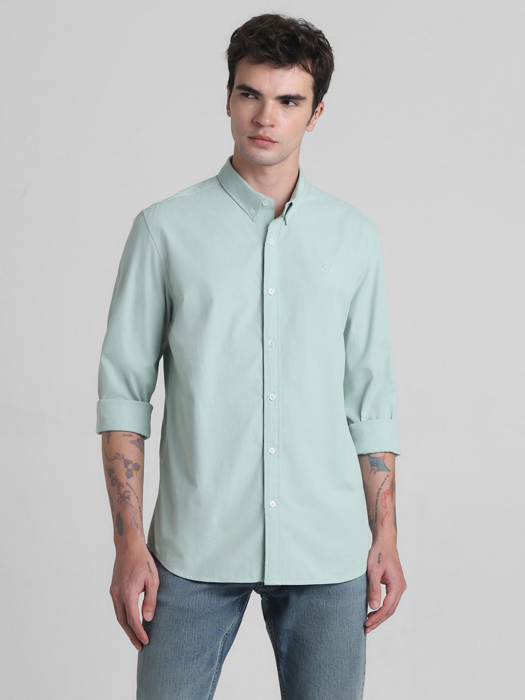 Green Cotton Full Sleeves Shirt