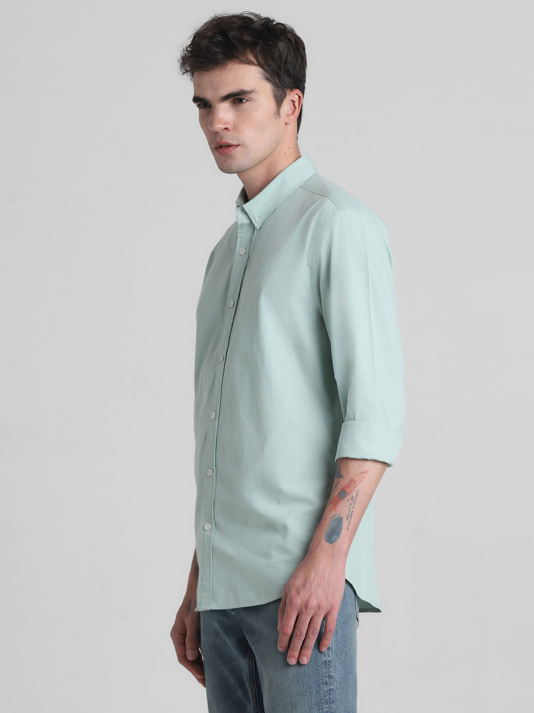 Green Cotton Full Sleeves Shirt