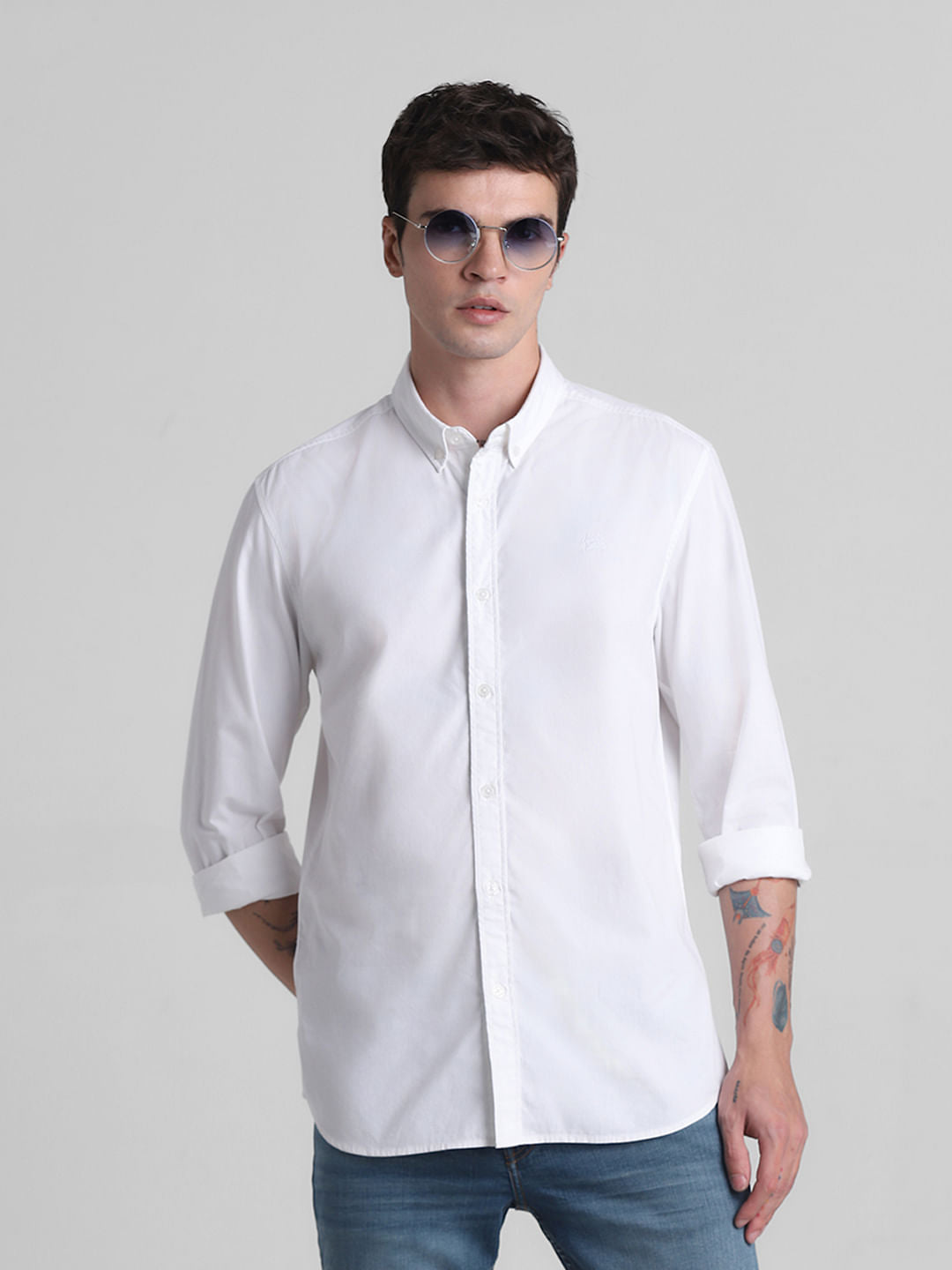 White Cotton Full Sleeves Shirt - S