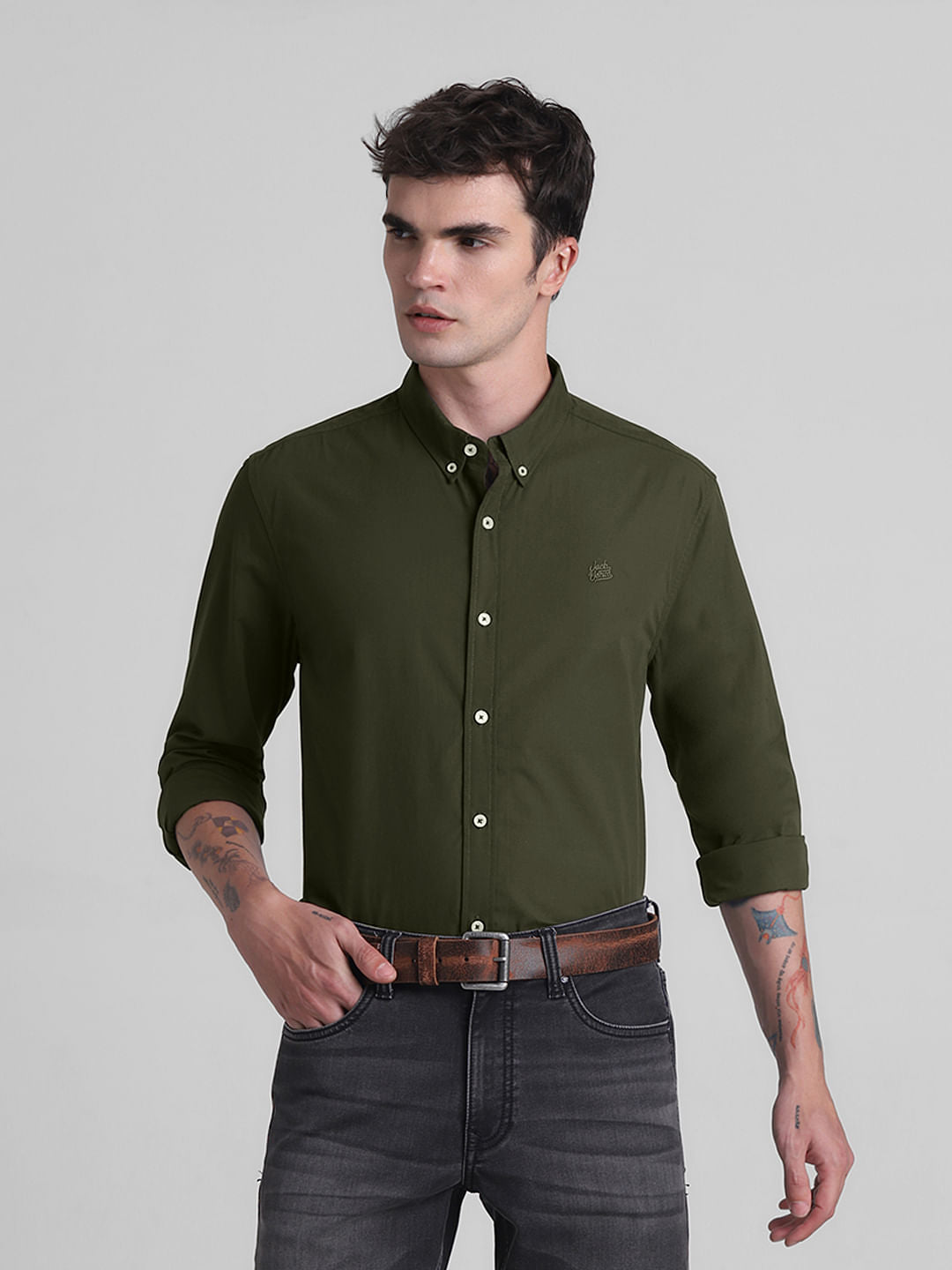 Green Cotton Full Sleeves Shirt