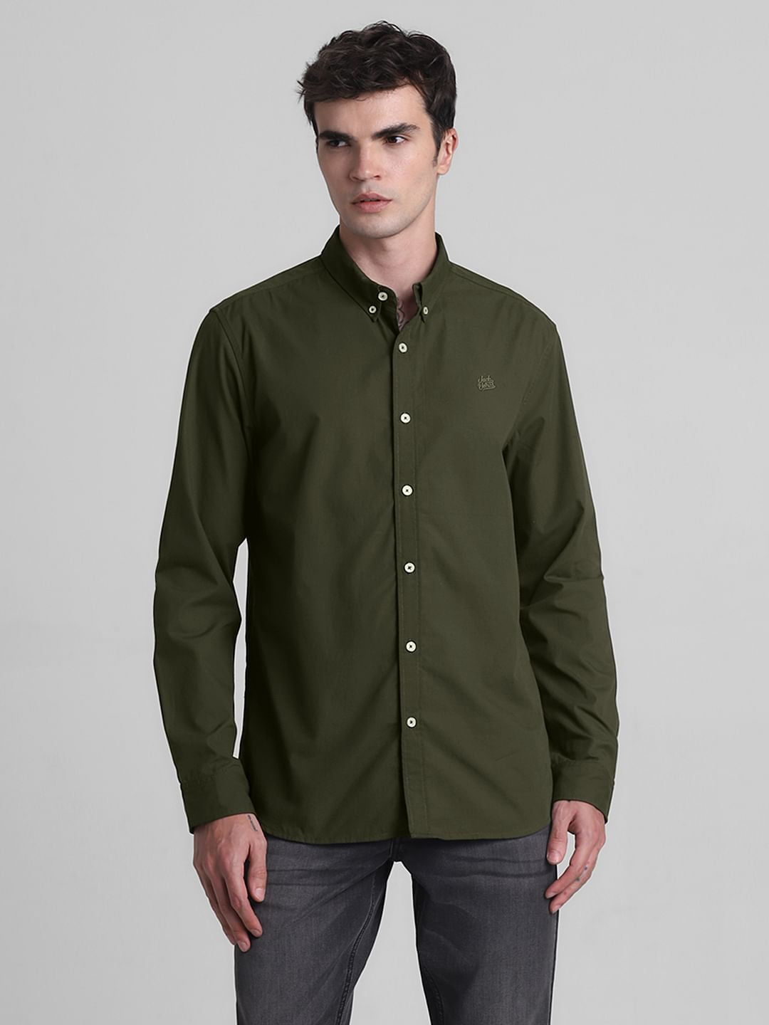 Green Cotton Full Sleeves Shirt