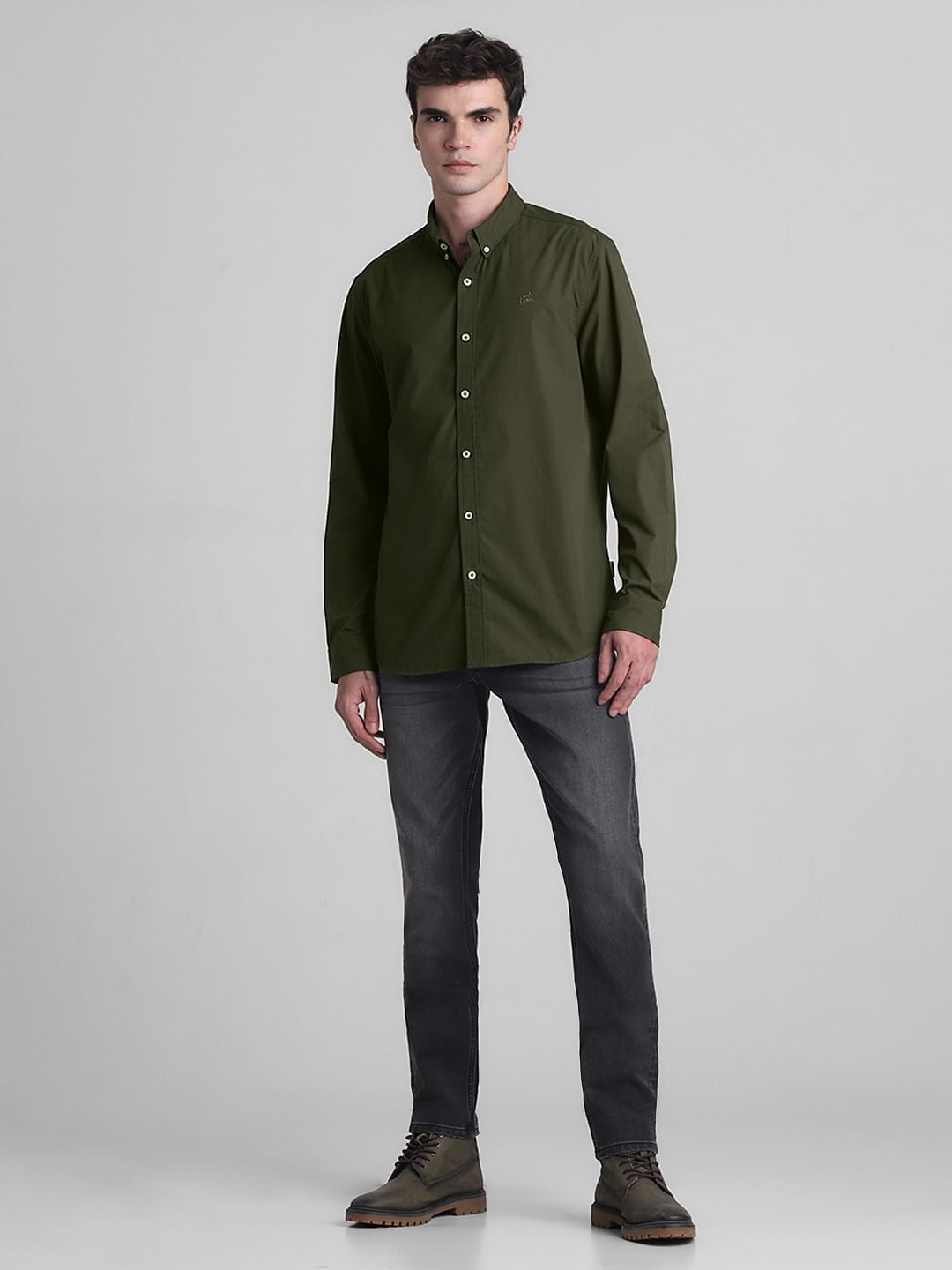 Green Cotton Full Sleeves Shirt