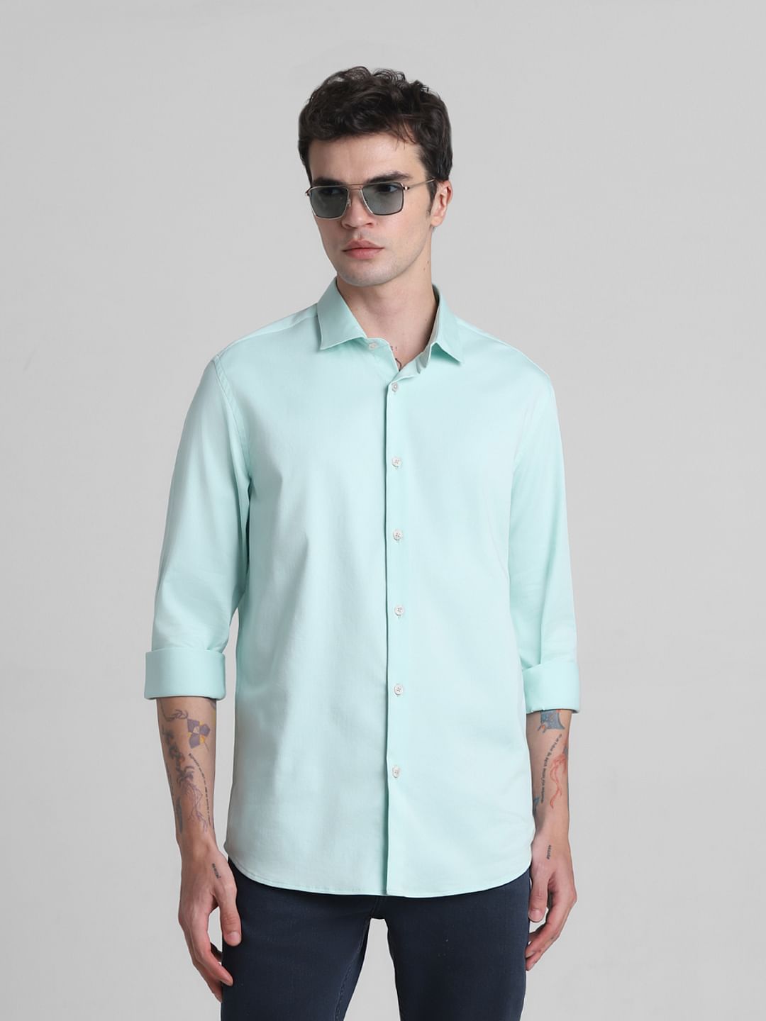 Green Formal Full Sleeves Shirt - M