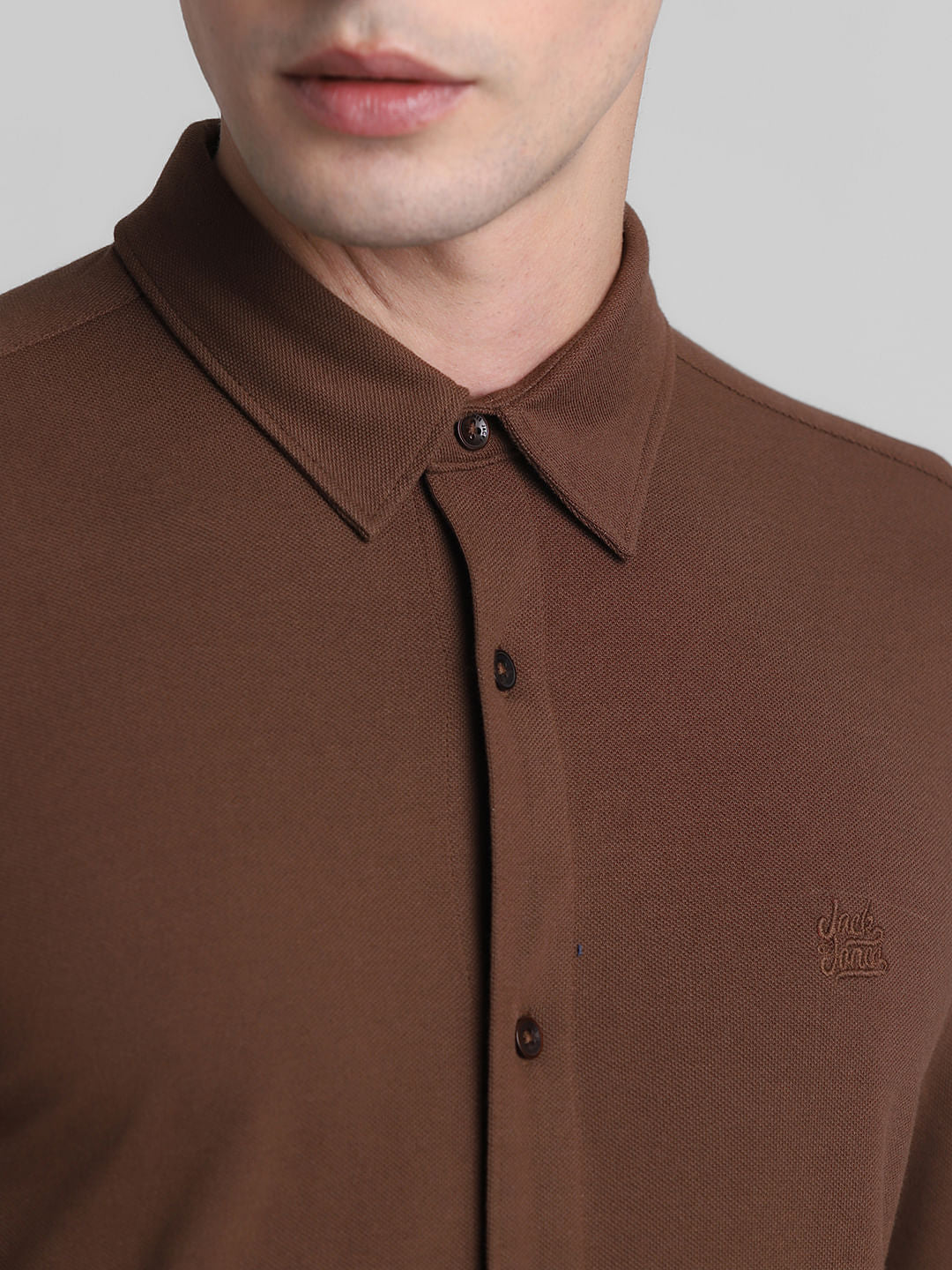 Brown Knitted Full Sleeves Shirt