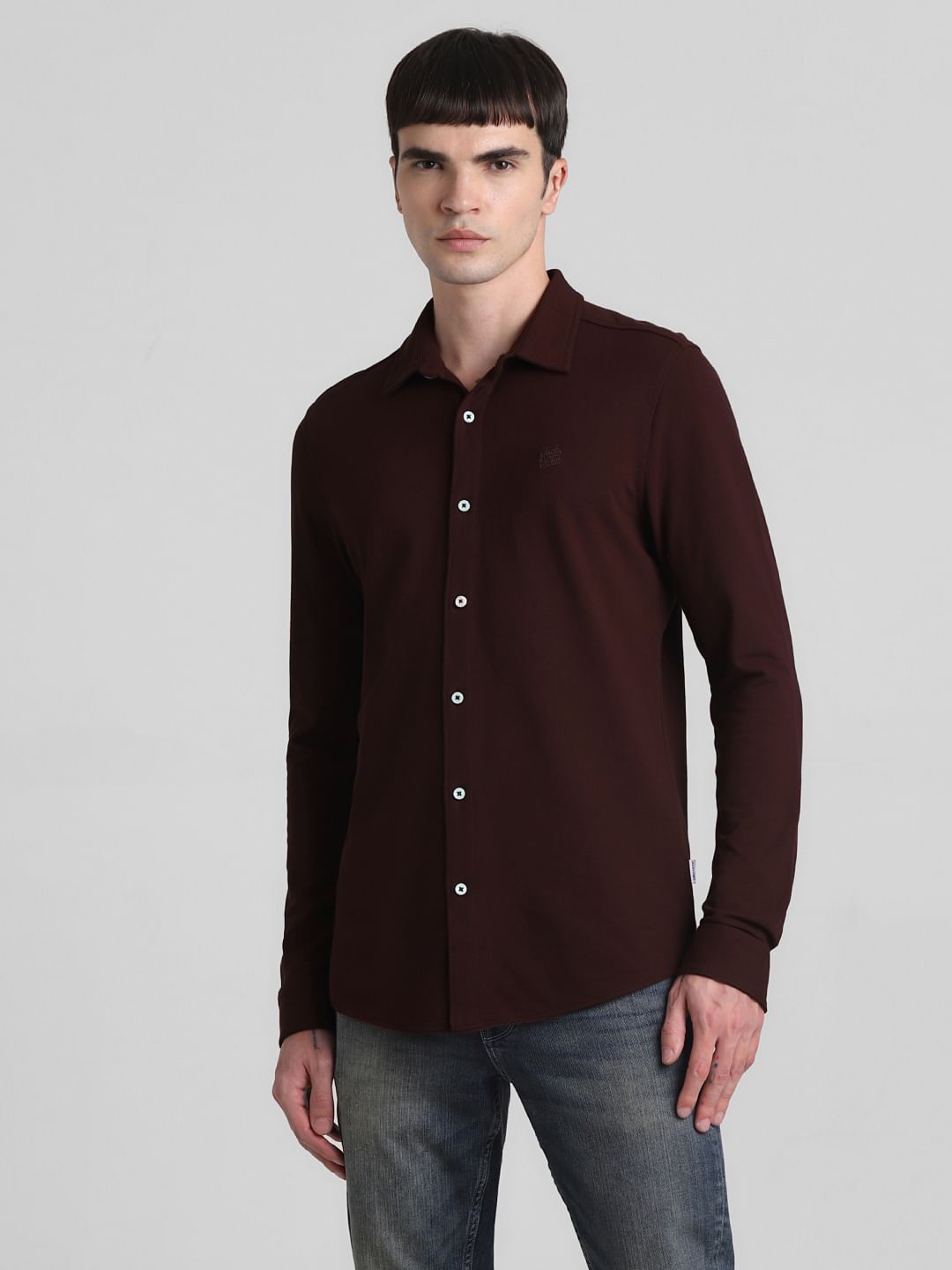 Dark Red Knit Full Sleeves Shirt