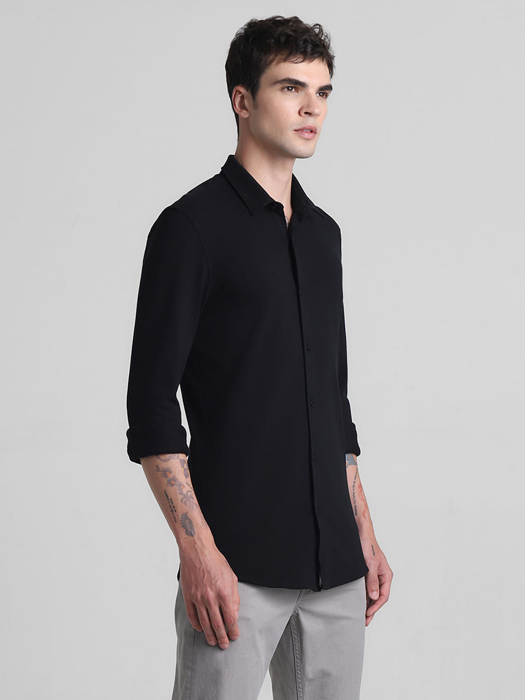 Black Knitted Full Sleeves Shirt