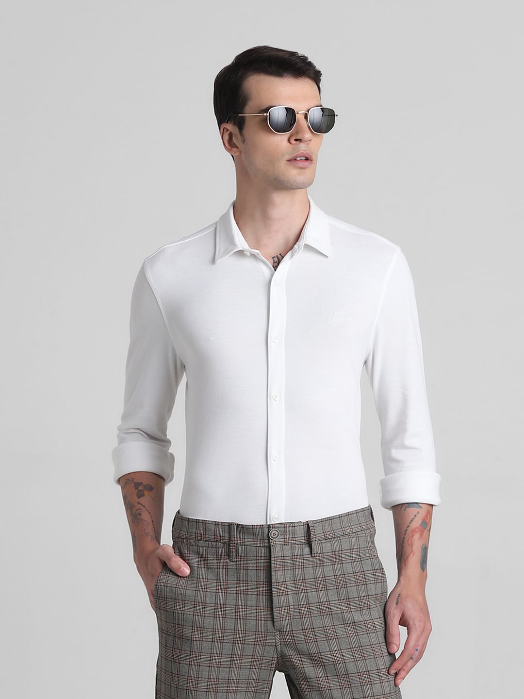 White Knit Full Sleeves Shirt - S