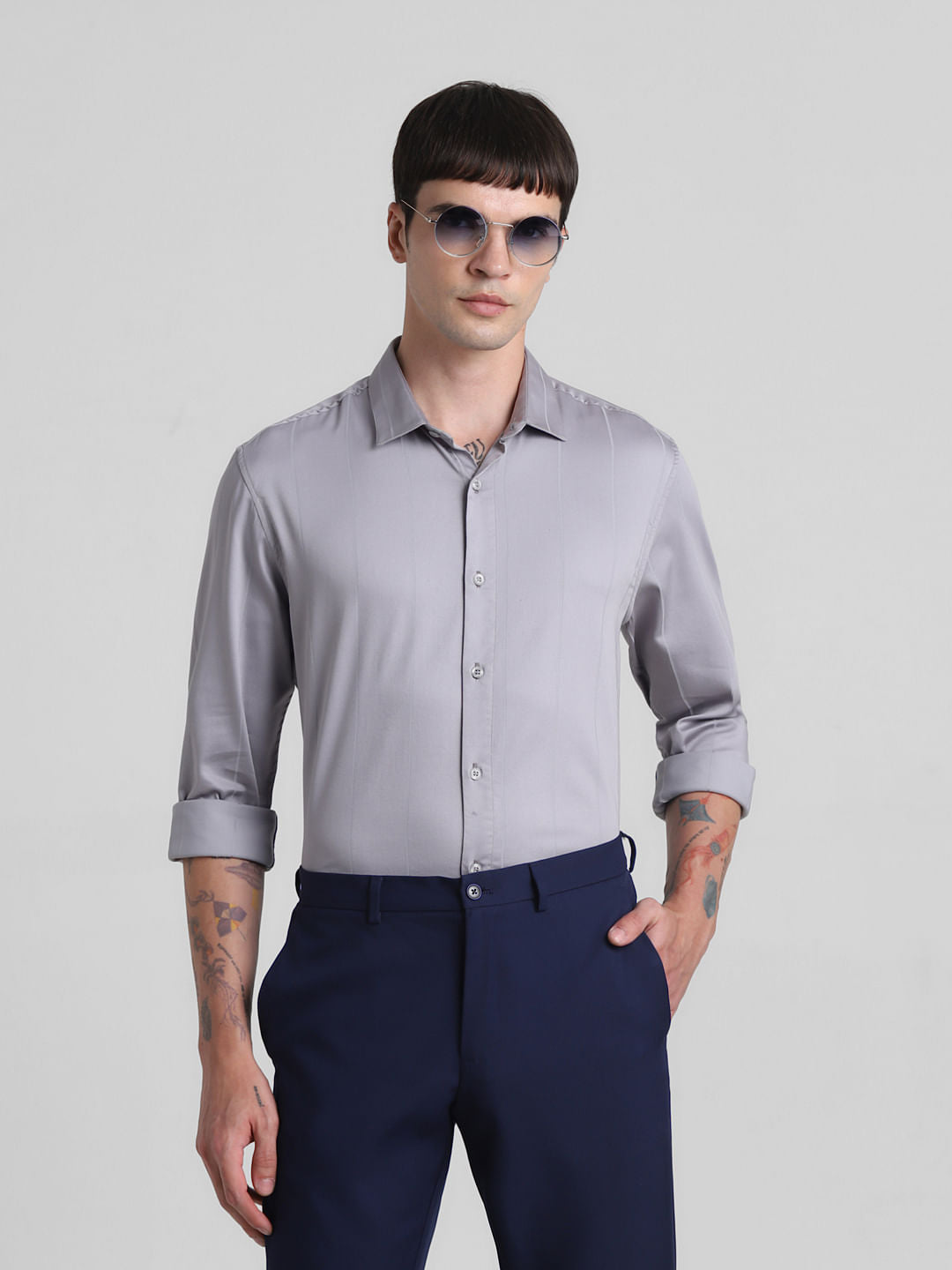 Grey Full Sleeves Shirt - S