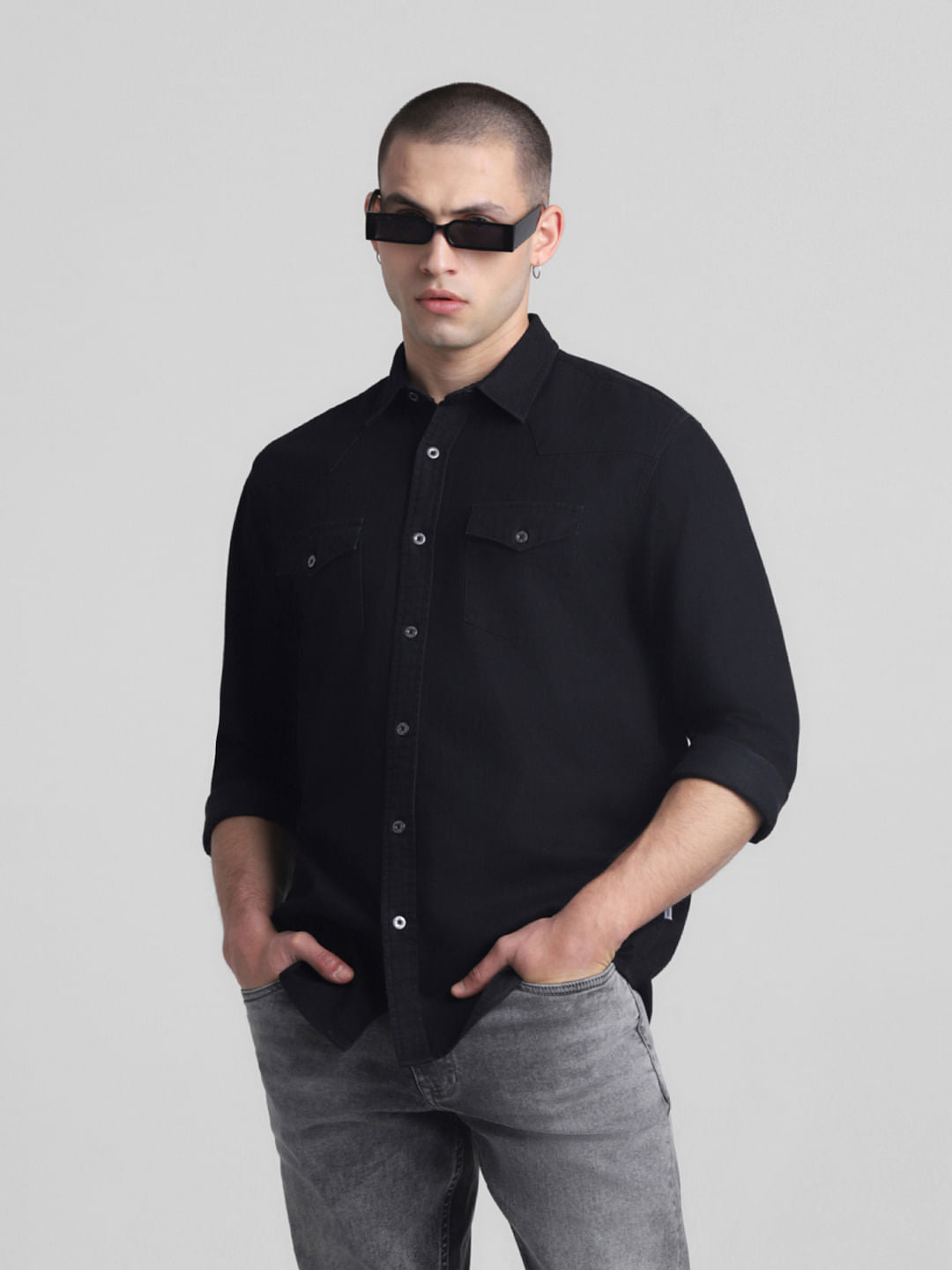 Black Full Sleeves Denim Shirt - S
