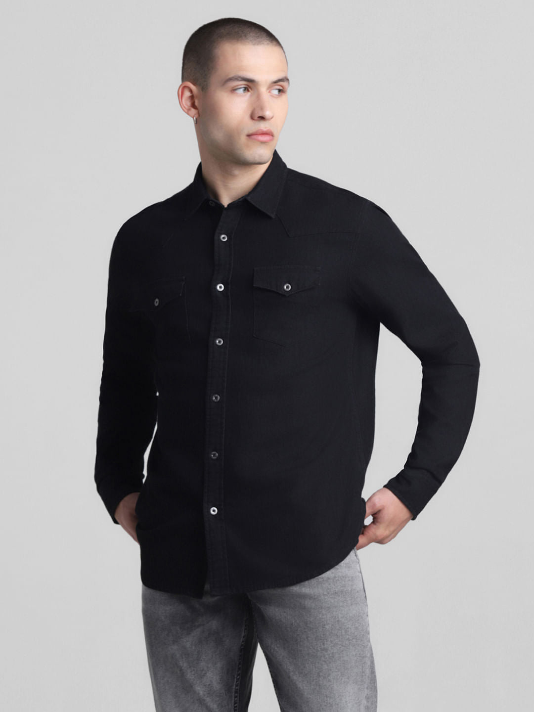 Black Full Sleeves Denim Shirt