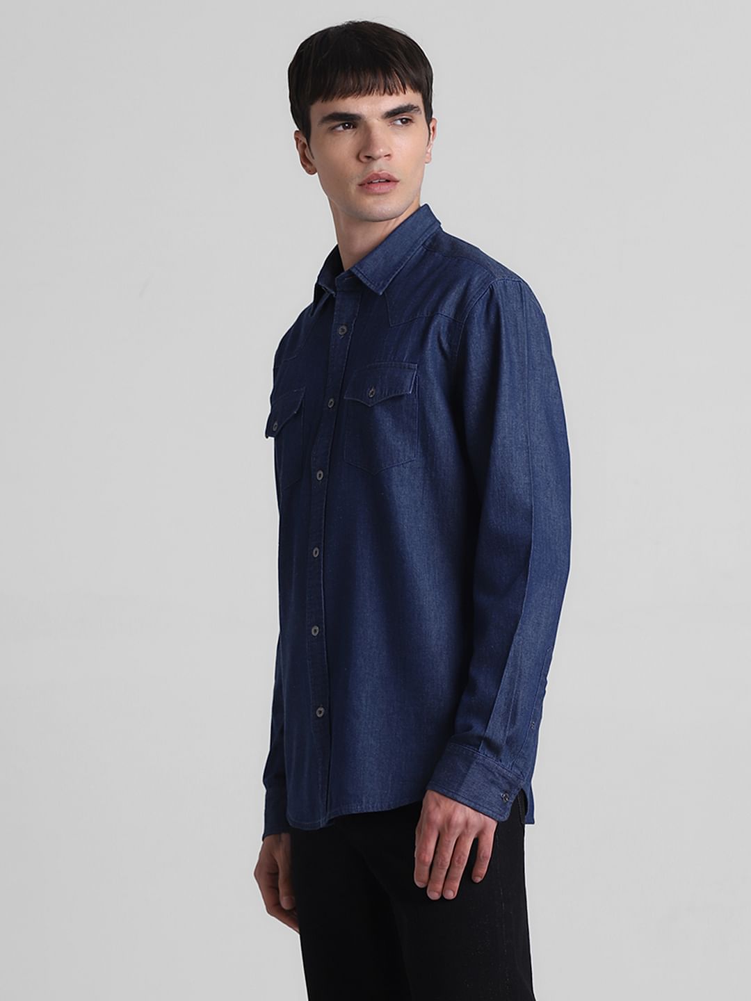 Dark Blue Cotton Denim Shirt