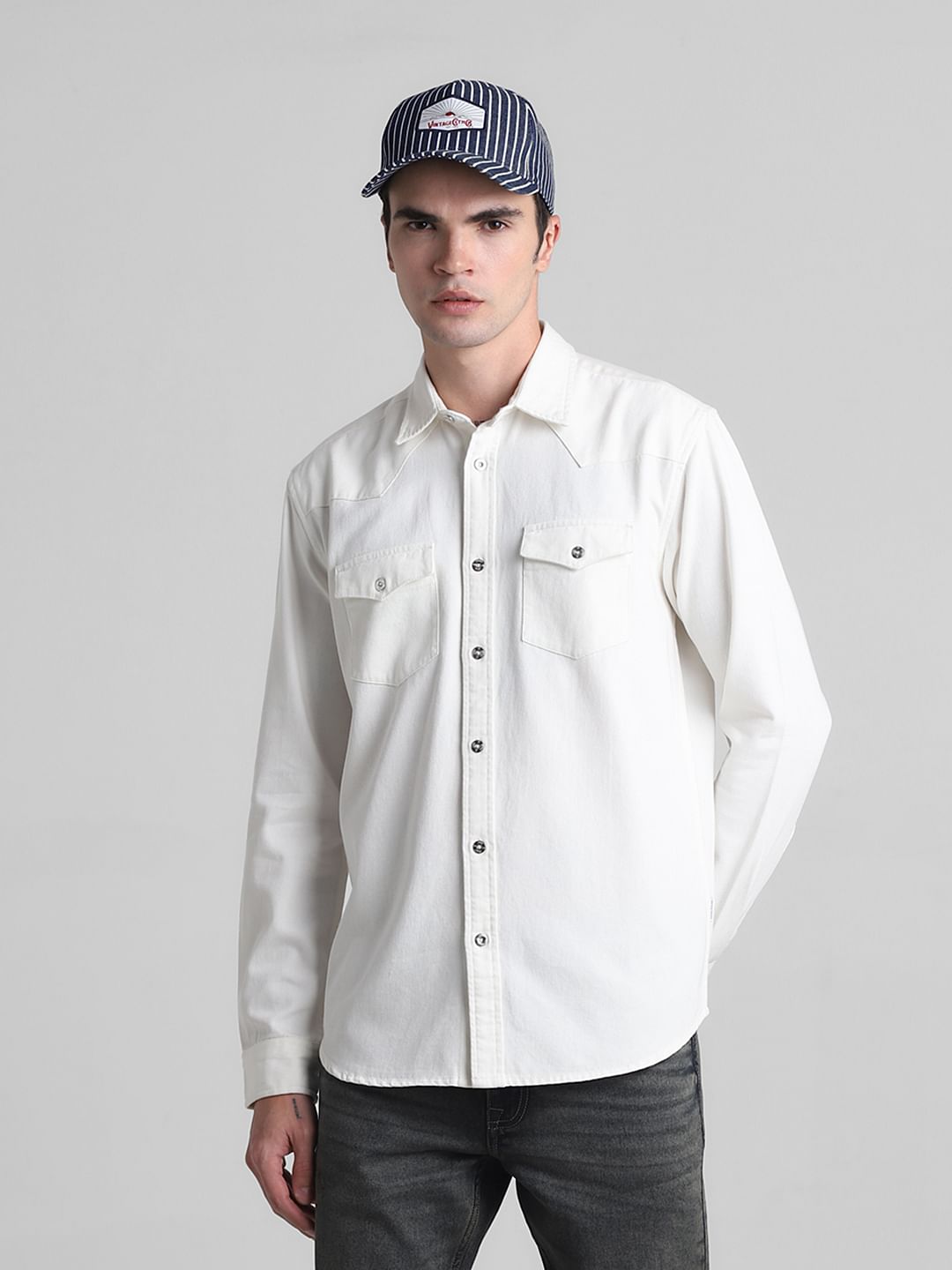 Ecru Denim Full Sleeves Shirt - S