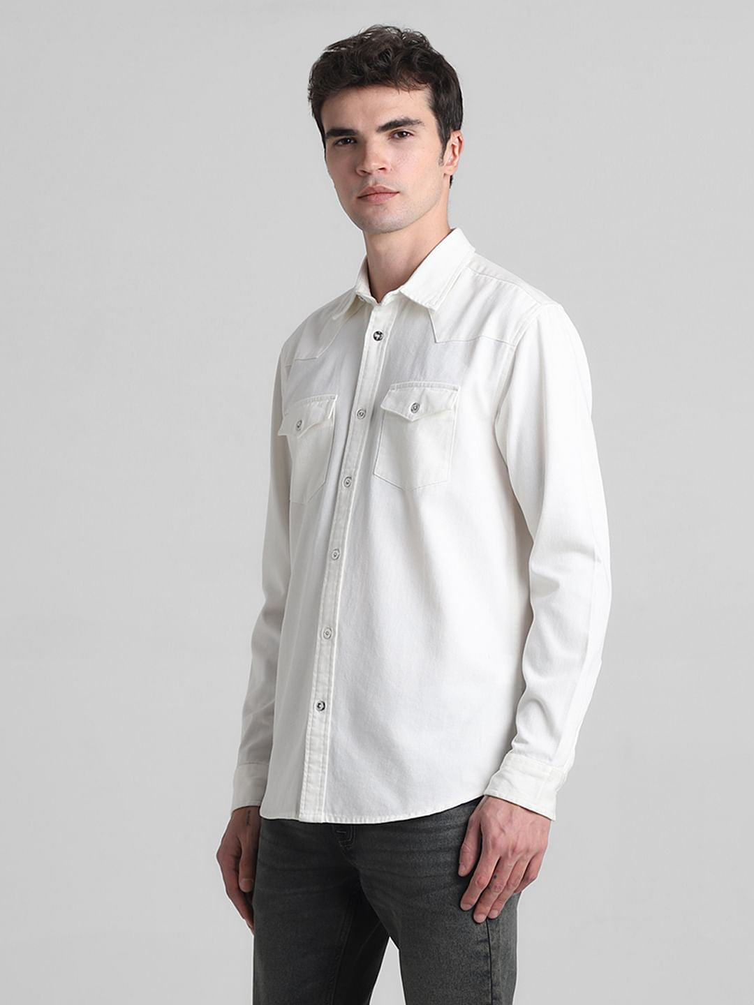 Ecru Denim Full Sleeves Shirt
