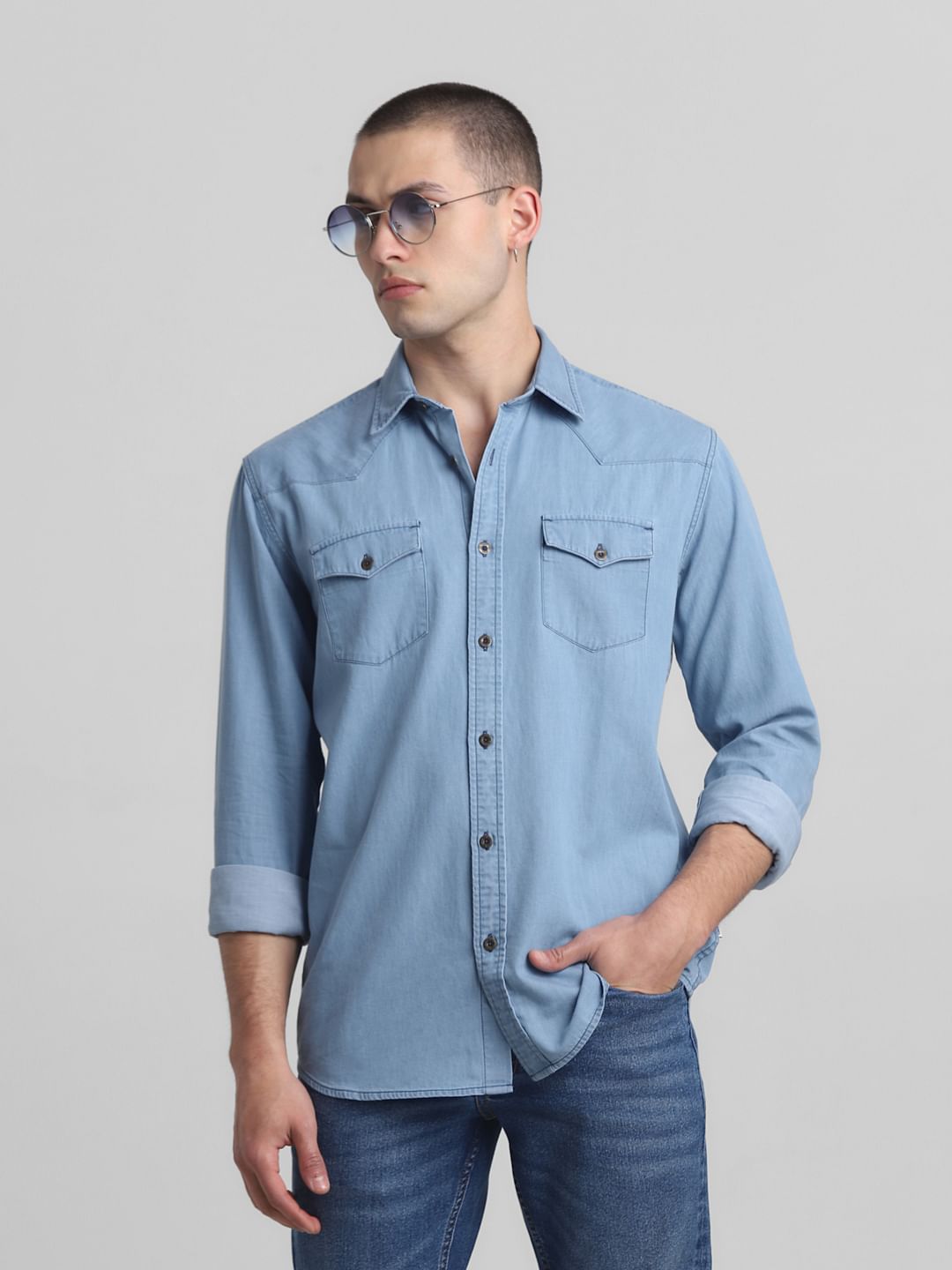 Light Blue Full Sleeves Denim Shirt - S
