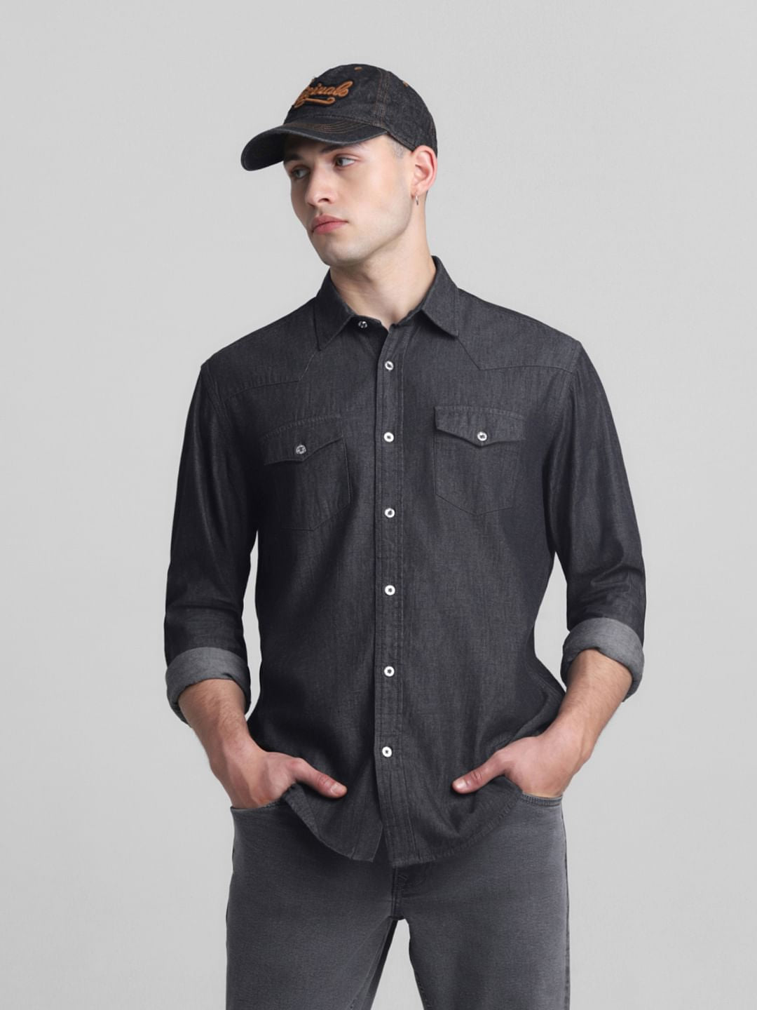 Grey Full Sleeves Denim Shirt