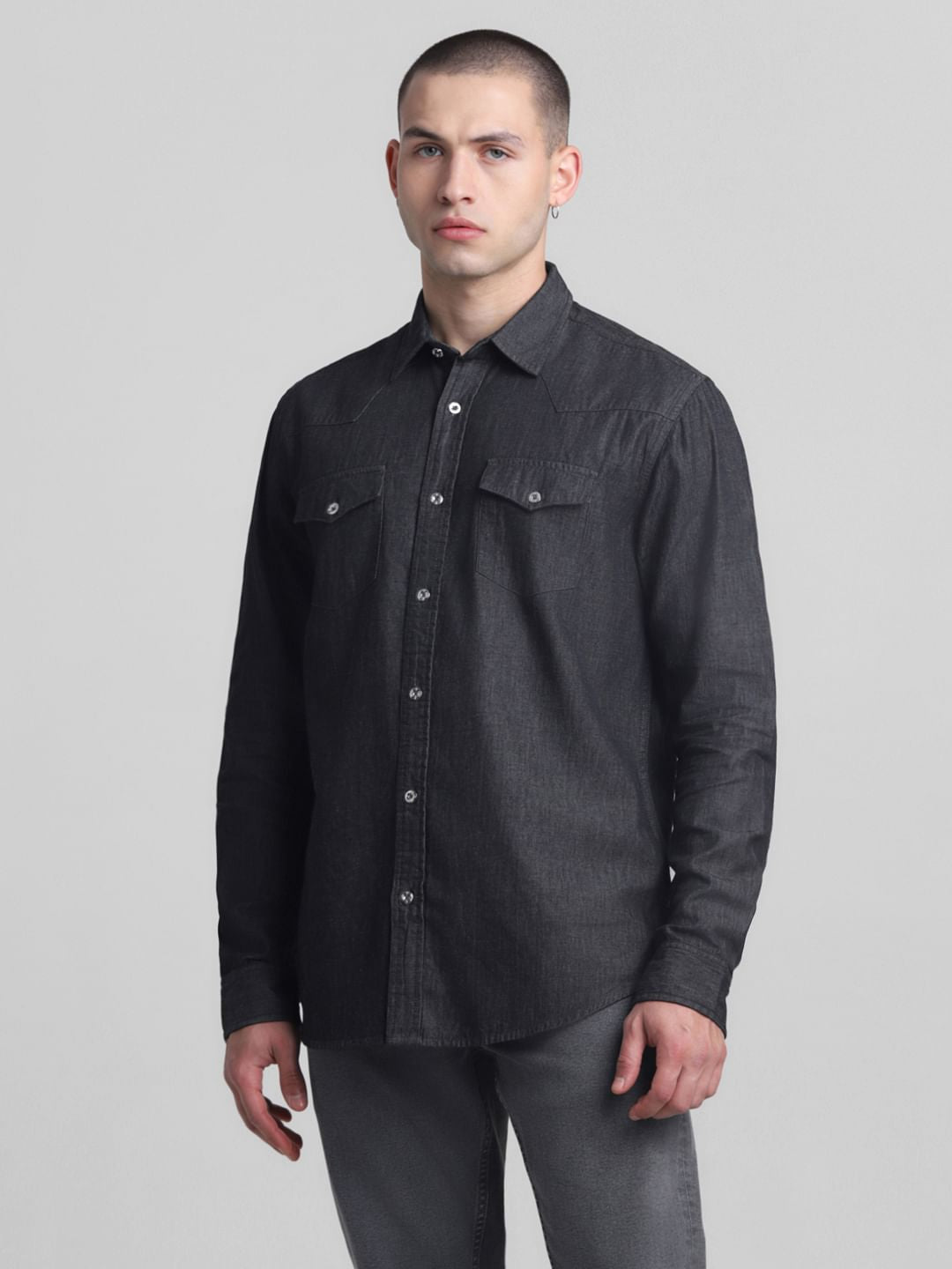 Grey Full Sleeves Denim Shirt